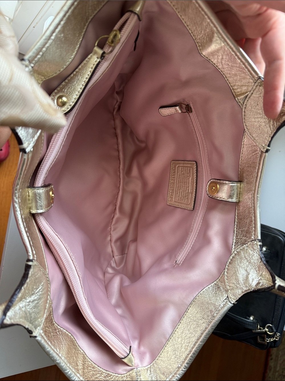 Coach Bleecker Tan Canvas Signature Tote with Floral Appliqués and Gold Handles - Picture 11 of 15